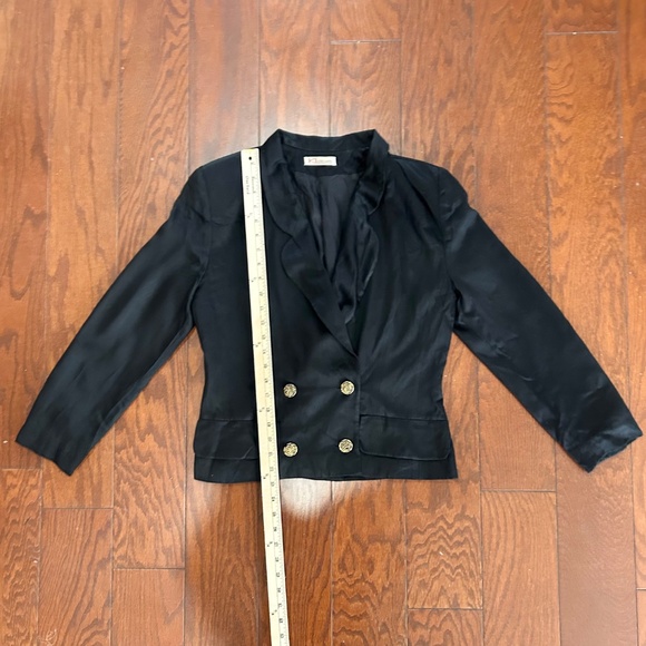 Vintage Karl Lagerfeld black cropped blazer tuxedo jacket shiny viscose - Picture 2 of 11